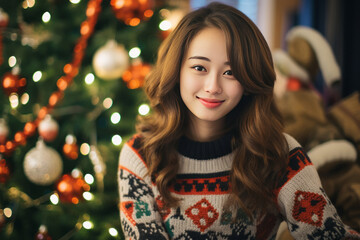 Photo of nice cute girlfriend, comfort, holly jolly xmas isolated on illumination indoors background