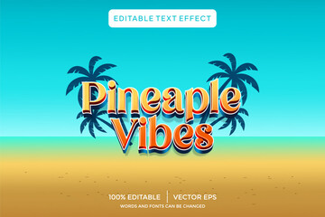 Fototapeta na wymiar pineapple vibes 3D text effect template