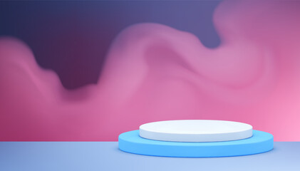 3d podium pedestal with pink smoke display for beauty cosmetic presentation realistic vector