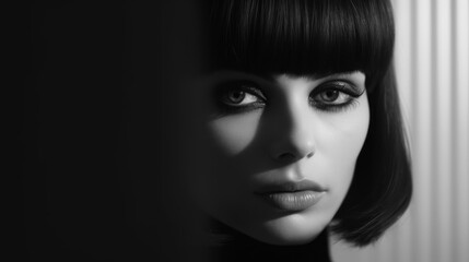 Woman close-up retro portrait in studio closeup, 1960s fashion