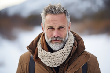 Portrait of a handsome middle-aged man in winter clothes