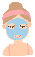 face care routine. girl cleaning her face with various actions set. skincare .