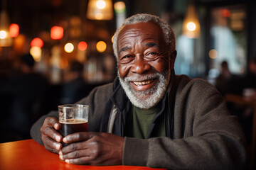Portrait of a smiling senior man having a drink in a restaurant