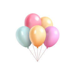 Air balloon bunch pastel neutral soft color flying surprise birthday gift 3d icon realistic vector