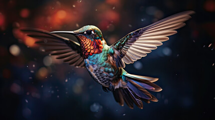 Obraz premium A mesmerizing close-up of a hummingbird mid-hover, with wings in blurred motion Ai Generative