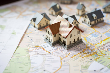 Small house model on map paper
