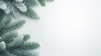 Winter abstract minimal background with fir tree branches covered with snow. copy space. ai generative