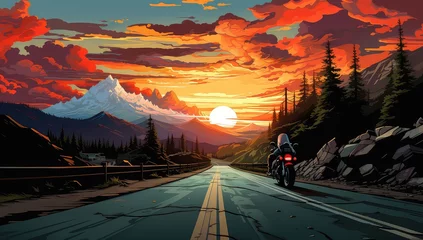 Fototapeten Motocyklista podróżujący o zachodzie słońca.  © Bear Boy 
