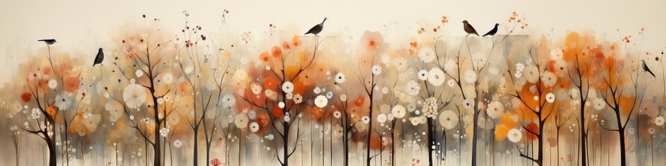 Obrazy na Plexi  Ptaki na jesiennych drzewach. 