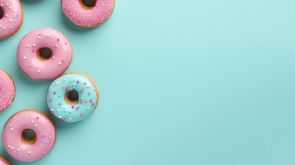 A minimalist background with donuts on blue