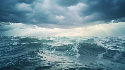 Fototapeta na wymiar Waves in an ocean under cloudy sky