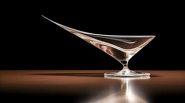 A fancy stemmed glass is tilted on its side, with light shining through, showcasing its elegant shape and intricate details.