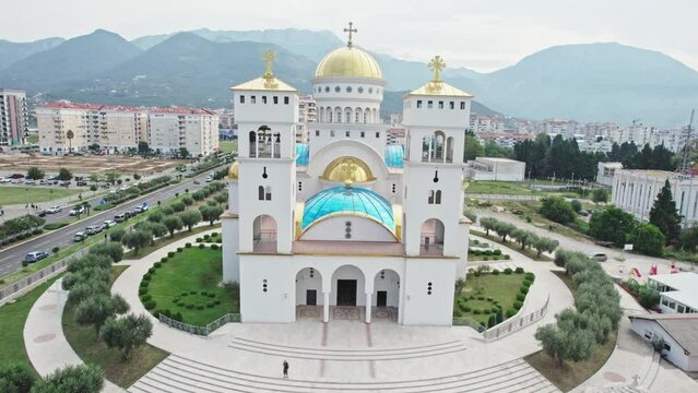 Aerial view of the cathedral Church of St. Jovan Vladimir in Bar/Montenegro