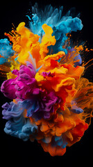 Fototapeta premium explosion of colored paints on a black background, background, space for text