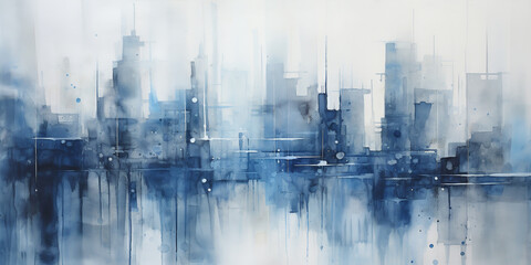 city, abstract watercolor in gray and blue tones. ai generative
