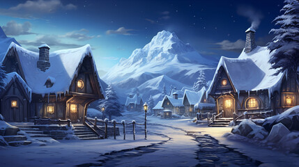 art landscape of a winter village on Christmas night. ai generative - obrazy, fototapety, plakaty