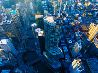 Ariel view of Downtown Chicago River 