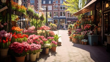 Flower shop in the center of the old town of Frankfurt am Main - obrazy, fototapety, plakaty