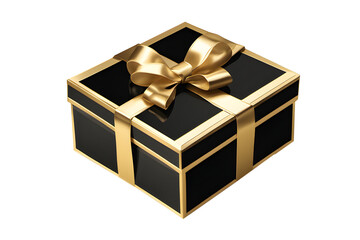Schwarze Geschenkbox mit goldener Schleife Hochglanz auf transparentem Hintergrund