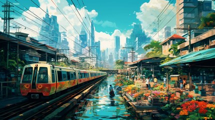 Obraz premium Train Market in Bangkok