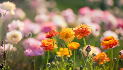 Buttercup flower in field with blur background