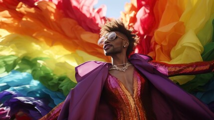 Fototapeta premium A man in a colorful dress and sunglasses