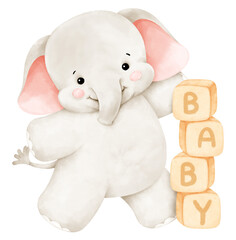 Cute animal and baby blocks. Baby elephant
