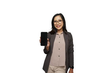 Beautiful Young Asian Businesswoman Using Phone Cutout Isolated Background