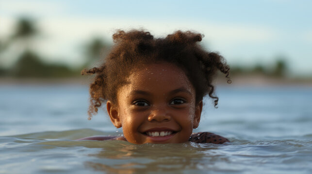 African girl smiling in water