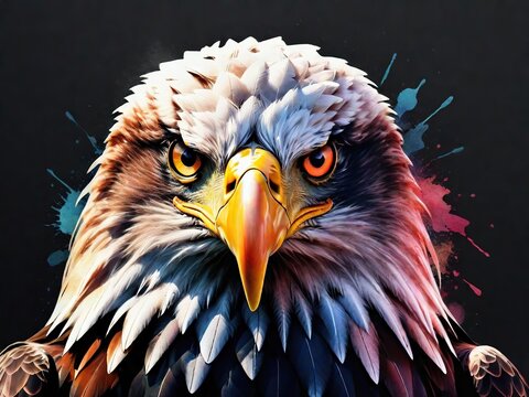 Rostro de águila con fondo de acuarelas de colores  