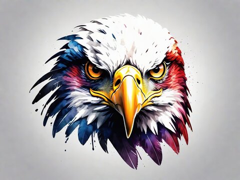 Cara de un &aacute;guila calva con colores de acuarela 