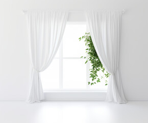 Mockup: White Wide Window with Light White Curtains, Ideal for Design Projects