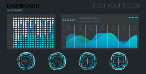 Infographic dashboard. Admin panel. Vector illustrarion The infographic presented visually appealing representation data The graph revealed clear trend in statistics The design dashboard - obrazy, fototapety, plakaty