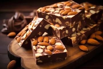 Fotobehang chocolate nougat with almonds spanish turron recipes © VicenSanh