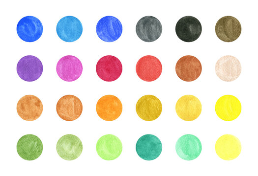 Set of collection hand drawn watercolor illustrations with multicolored dots. Isolated elements on background.