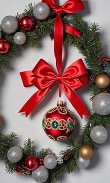 Photo Of Christmas Ornate Bauble Inside A Wreath