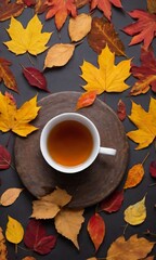 A Cup Of Tea Amidst Autumn Leaves.