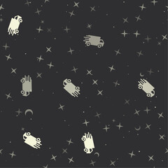 Seamless pattern with stars, delivery symbols on black background. Night sky. Vector illustration on black background