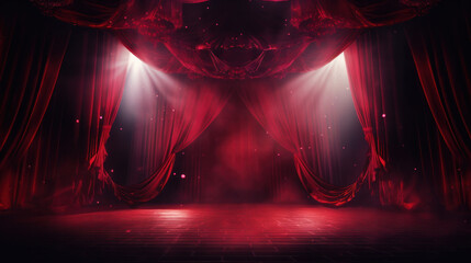 Magic theater stage red curtains Show Spotlight