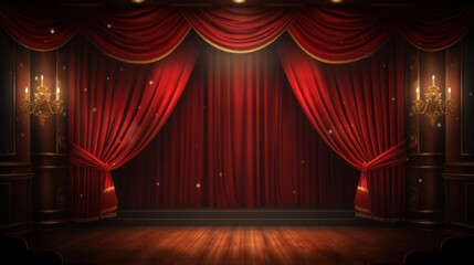 Magic theater stage red curtains Show Spotlight