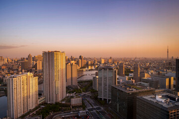 Cityscapes of tokyo sunset winter, Skyline of Tokyo, office building and downtown of tokyo in...
