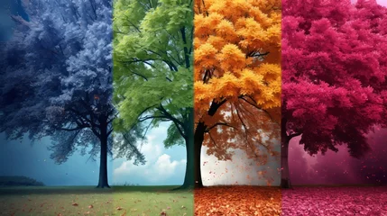 Fotobehang A mesmerizing masterpiece the harmonious convergence of all four seasons in a captivating landscape © Ilja