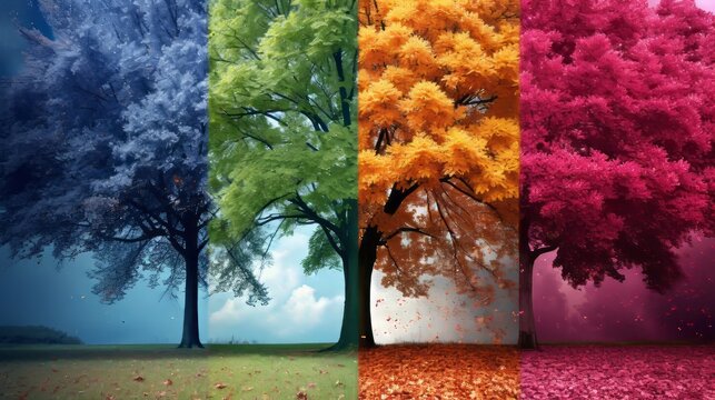 A mesmerizing masterpiece the harmonious convergence of all four seasons in a captivating landscape