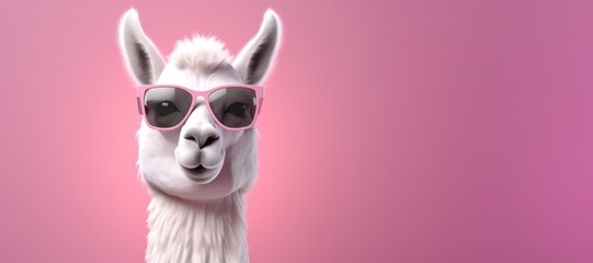 Cool Llama Rocking Sunglasses on a Vibrant Pink Background