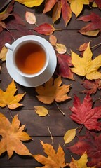 A Cup Of Tea Amidst Autumn Leaves.