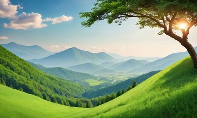 Obraz premium Green Hill Mountain Nature Landscape.