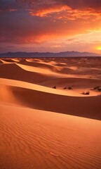 Fototapeta na wymiar Sunset Over A Desert With Cloudy Sky