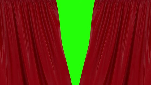 Opening Red Glossy Curtains. Transition on Green Screen