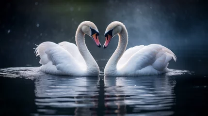 Foto op Canvas Two swans facing each other in the shape of a heart. Concept of love and romance © ColdFire