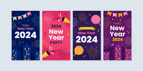 New Year Celebration Stories Banner set Collection Set. Able to use as Promotion Sale for Social media Template advertising - obrazy, fototapety, plakaty